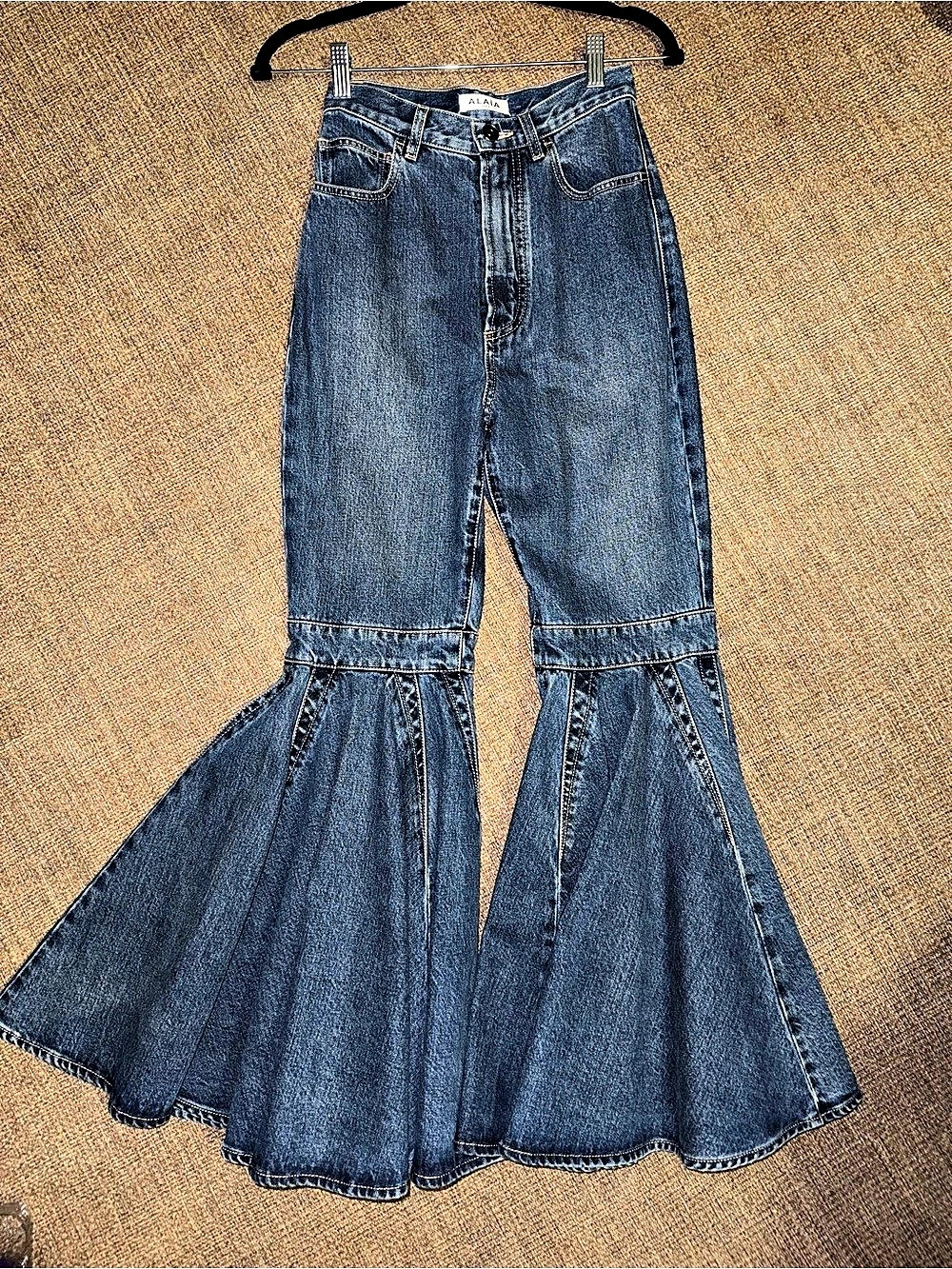 Alaia Ruffled Split Jeans Wide-Leg Flare Jeans in Blue Like New